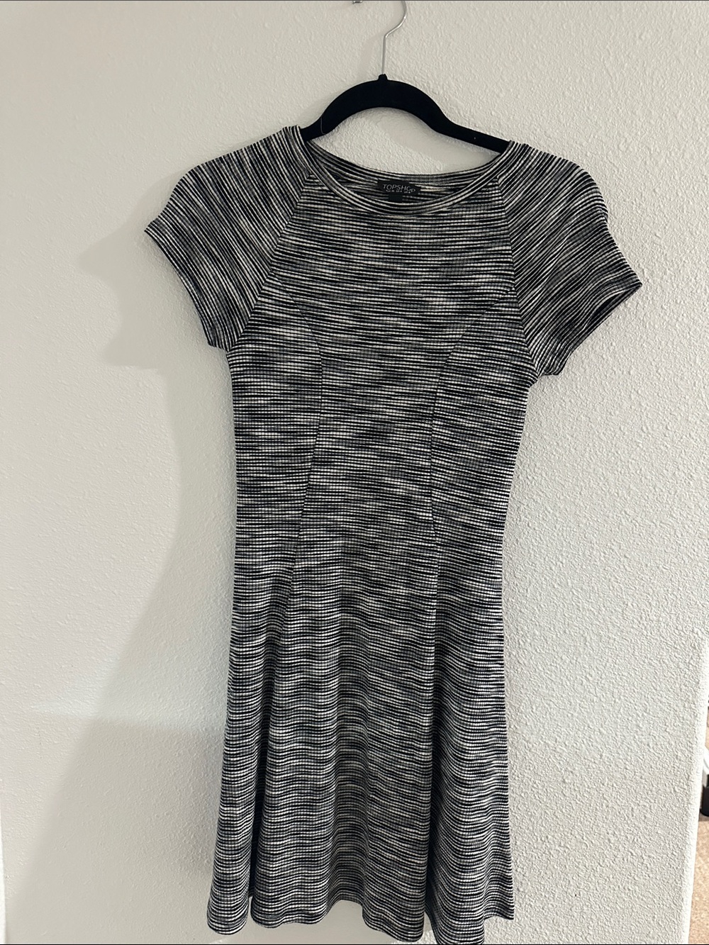 Topshop Black & White Striped Fit-and-Flare Mini Dress